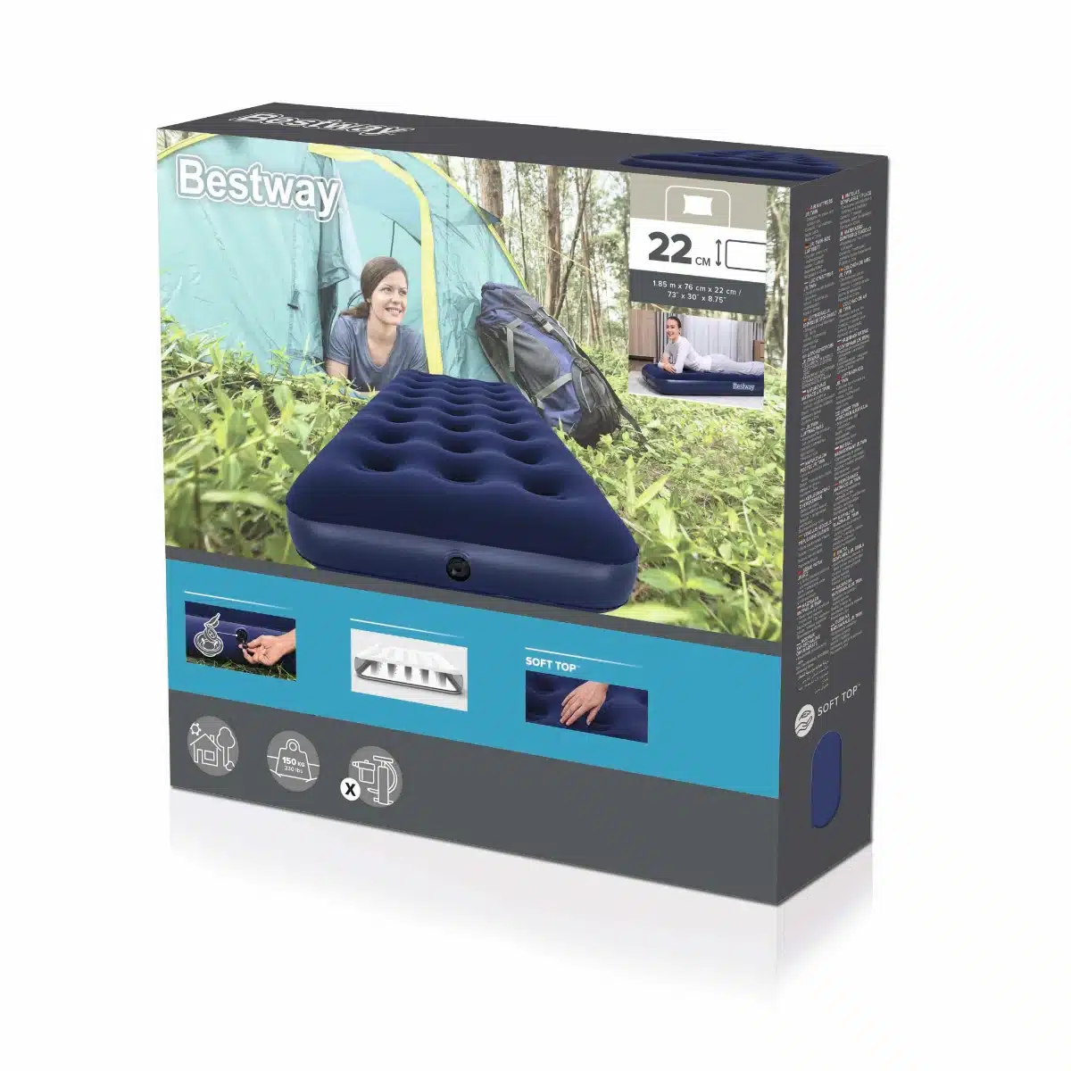 מזרן קטיפה ליחיד כחול - 185X76X22 ס״מ | BESTWAY – תמונה 4