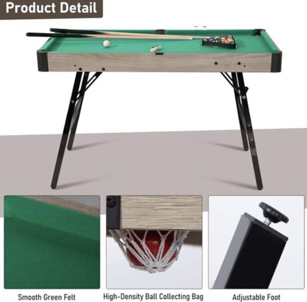 מיני שולחן סנוקר מתקפל 48 אינץ מסגרת עץ (122×61×76 ס״מ) - SilverDawn | מק״ט A248223B – תמונה 4