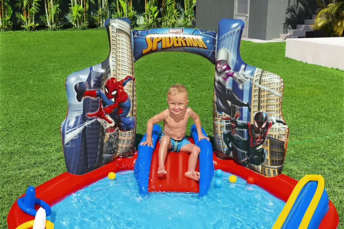 בריכת פעילות משולבת מגלשה מתז מים משחקים ושיכשוכית בעיצוב ספיידרמן |Spiderman – תמונה 3